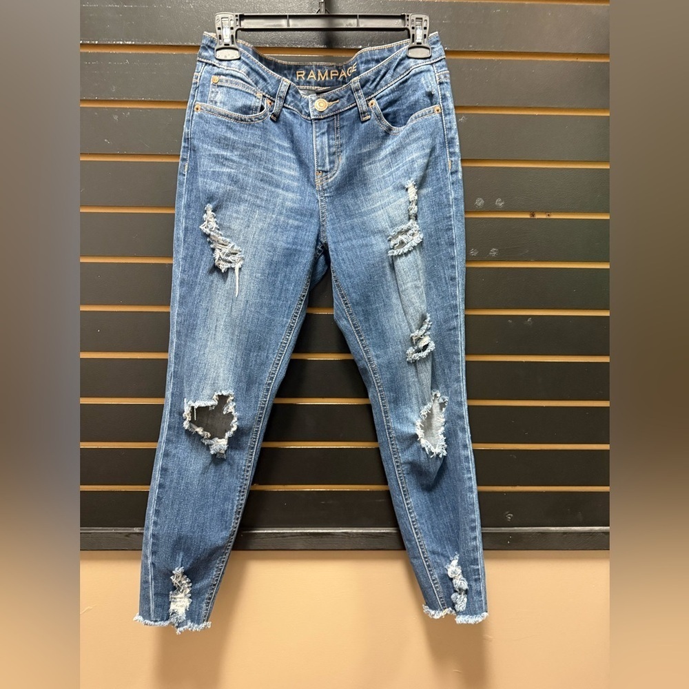 Rampage Sophie Mid Rise Skinny Jeans Distressed Sz 7